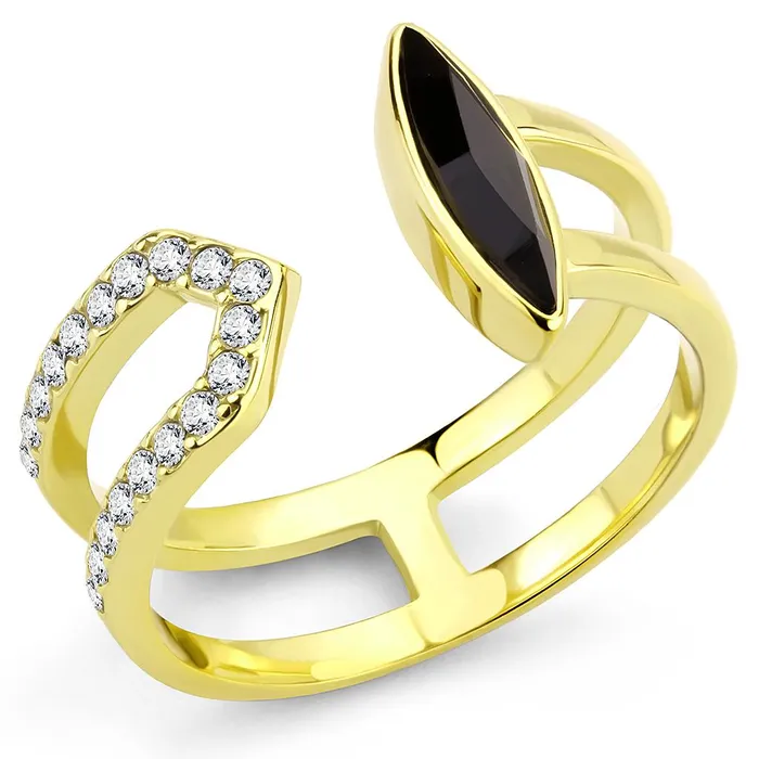 TK3591 IP GoldIon Plating Stainless Steel Ring with Top Grade Crystal in Jet Alamode Rings TK3591 IP GoldIon Plating Stainless Steel Ring with Top Grade Crystal in Jet Alamode Rings