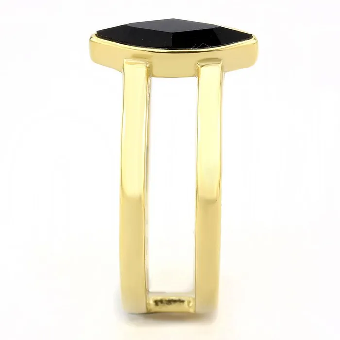 TK3591 IP GoldIon Plating Stainless Steel Ring with Top Grade Crystal in Jet Alamode Rings