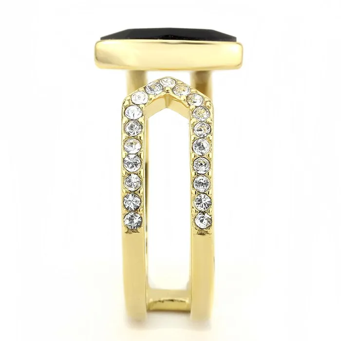 TK3591 IP GoldIon Plating Stainless Steel Ring with Top Grade Crystal in Jet Alamode Rings