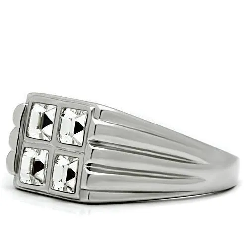 TK488 High polished no plating Stainless Steel Ring with Top Grade Crystal in Clear Alamode Rings