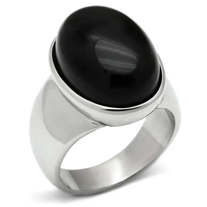 TK501 High polished no plating Stainless Steel Ring with SemiPrecious Onyx in Jet Alamode Rings TK501 High polished no plating Stainless Steel Ring with SemiPrecious Onyx in Jet Alamode Rings