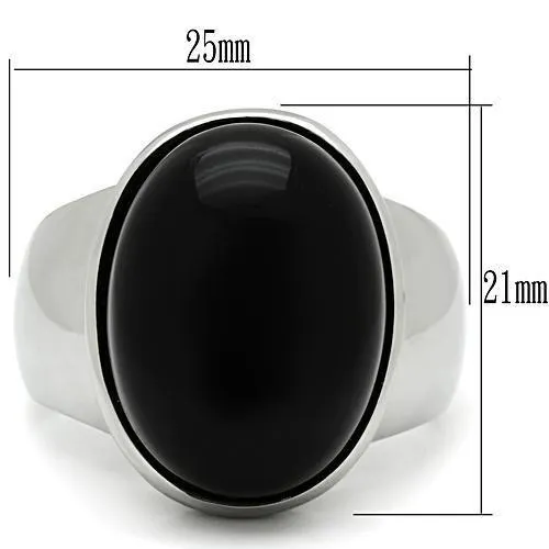 TK501 High polished no plating Stainless Steel Ring with SemiPrecious Onyx in Jet Alamode Rings