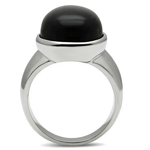 TK501 High polished no plating Stainless Steel Ring with SemiPrecious Onyx in Jet Alamode Rings
