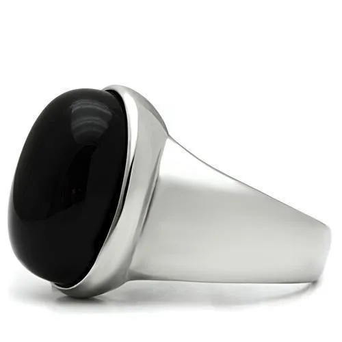 TK501 High polished no plating Stainless Steel Ring with SemiPrecious Onyx in Jet Alamode Rings