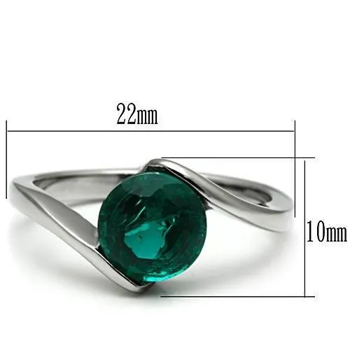 TK523 High polished no plating Stainless Steel Ring with Synthetic Synthetic Glass in Blue Zircon Alamode Rings