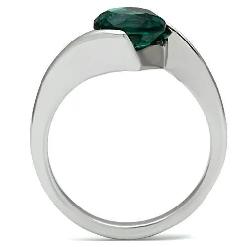 TK523 High polished no plating Stainless Steel Ring with Synthetic Synthetic Glass in Blue Zircon Alamode Rings