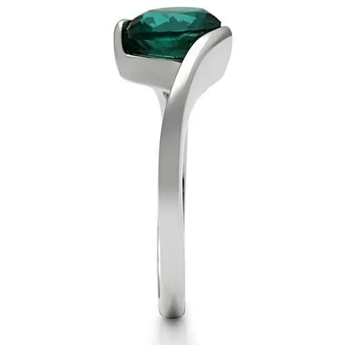 TK523 High polished no plating Stainless Steel Ring with Synthetic Synthetic Glass in Blue Zircon Alamode Rings