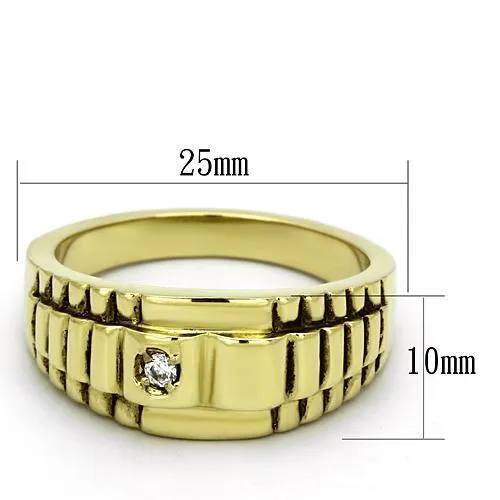 TK794 IP GoldIon Plating Stainless Steel Ring with AAA Grade CZ in Clear Alamode Rings