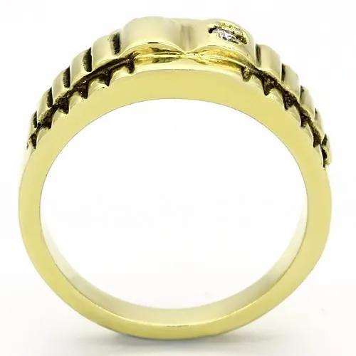 TK794 IP GoldIon Plating Stainless Steel Ring with AAA Grade CZ in Clear Alamode Rings