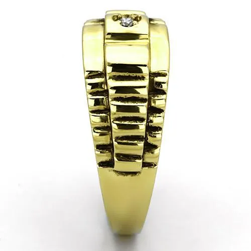 TK794 IP GoldIon Plating Stainless Steel Ring with AAA Grade CZ in Clear Alamode Rings