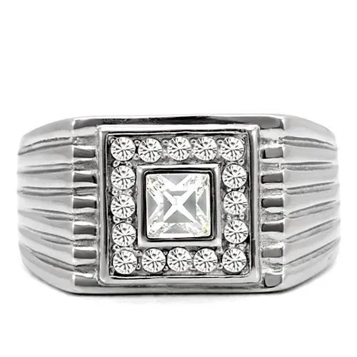 TK95312 High polished no plating Stainless Steel Ring with Top Grade Crystal in Clear Alamode Rings