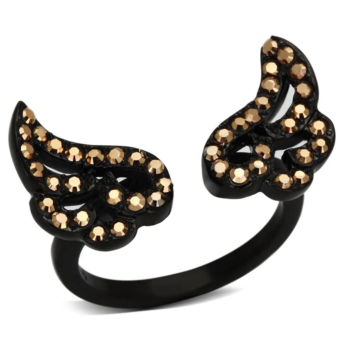 TK980 IP BlackIon Plating Stainless Steel Ring with Top Grade Crystal in Metallic Light Gold Alamode Rings TK980 IP BlackIon Plating Stainless Steel Ring with Top Grade Crystal in Metallic Light Gold Alamode Rings