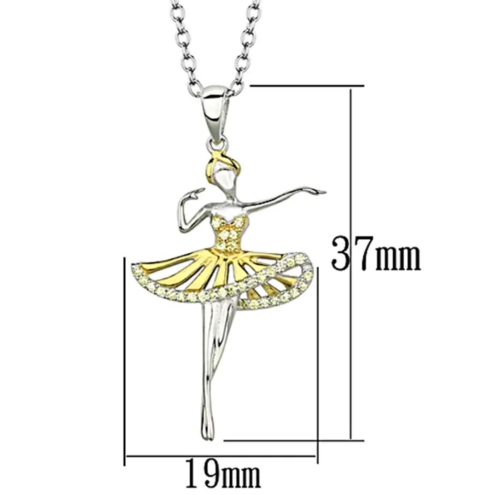TS156 GoldRhodium 925 Sterling Silver Chain Pendant with AAA Grade CZ in Topaz Alamode Necklaces