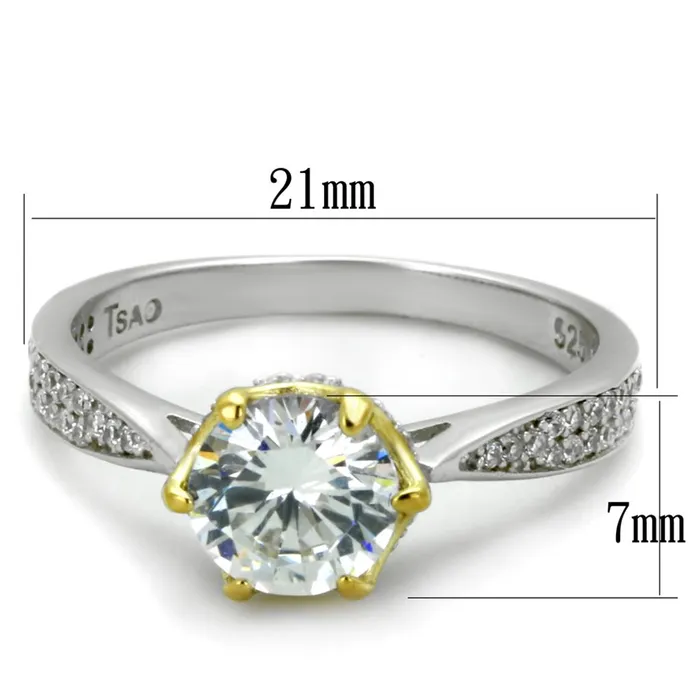 TS340 Reverse TwoTone 925 Sterling Silver Ring with AAA Grade CZ in Clear Alamode Rings