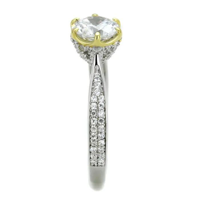 TS340 Reverse TwoTone 925 Sterling Silver Ring with AAA Grade CZ in Clear Alamode Rings
