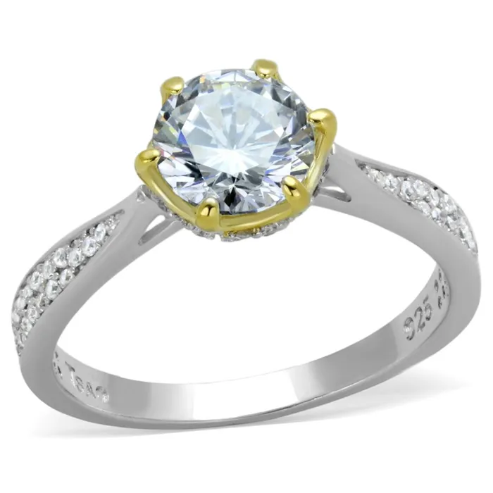 TS340 Reverse TwoTone 925 Sterling Silver Ring with AAA Grade CZ in Clear Alamode Rings