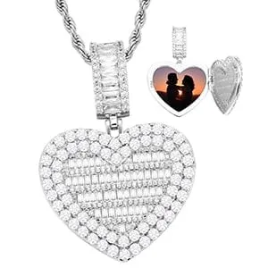 VVS Jewelry Fully Iced Custom Heart Baguette Photo Pendant Necklace Necklaces VVS Jewelry Fully Iced Custom Heart Baguette Photo Pendant Necklace Necklaces
