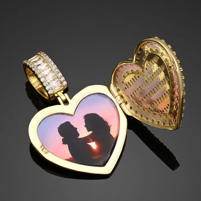 VVS Jewelry Fully Iced Custom Heart Baguette Photo Pendant Necklace Necklaces