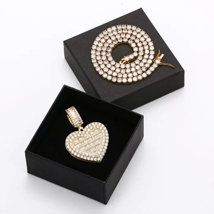 VVS Jewelry Fully Iced Custom Heart Baguette Photo Pendant Necklace Necklaces