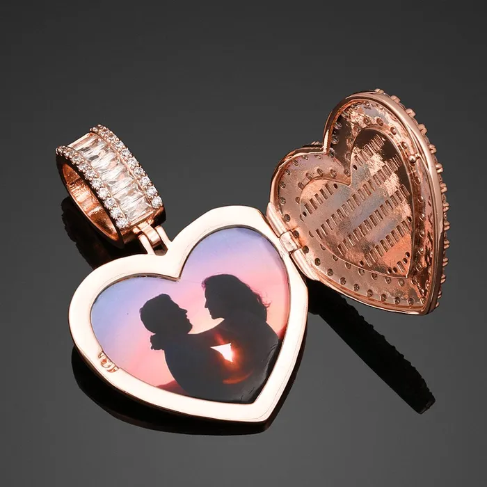 VVS Jewelry Fully Iced Custom Heart Baguette Photo Pendant Necklace Necklaces