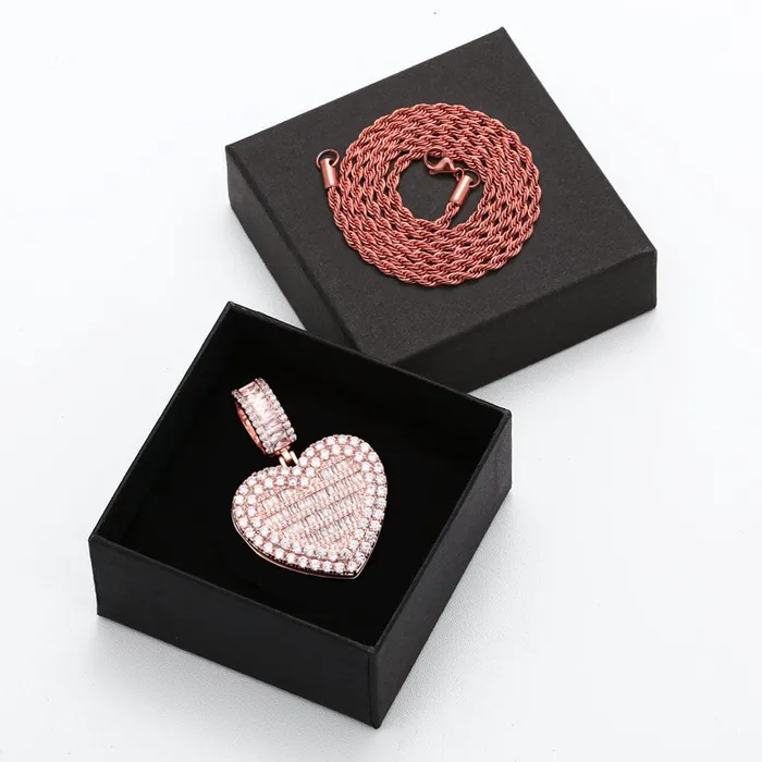 VVS Jewelry Fully Iced Custom Heart Baguette Photo Pendant Necklace Necklaces