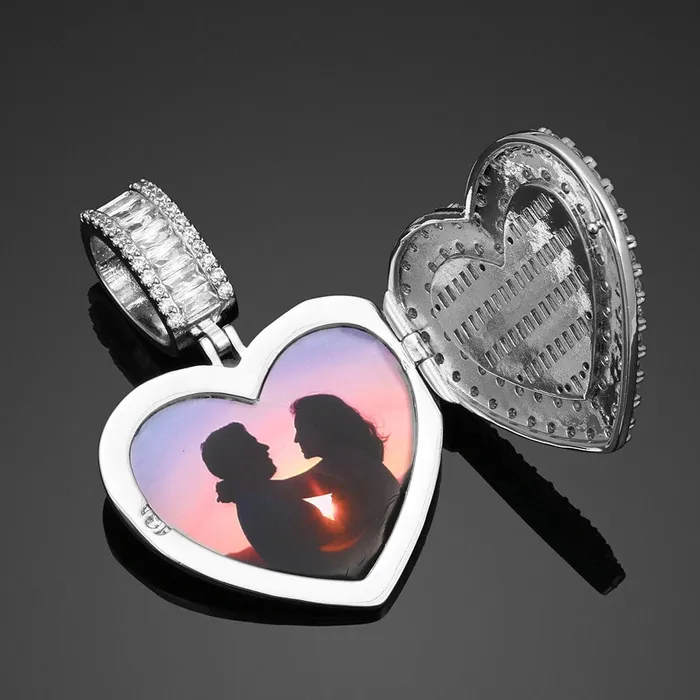 VVS Jewelry Fully Iced Custom Heart Baguette Photo Pendant Necklace Necklaces