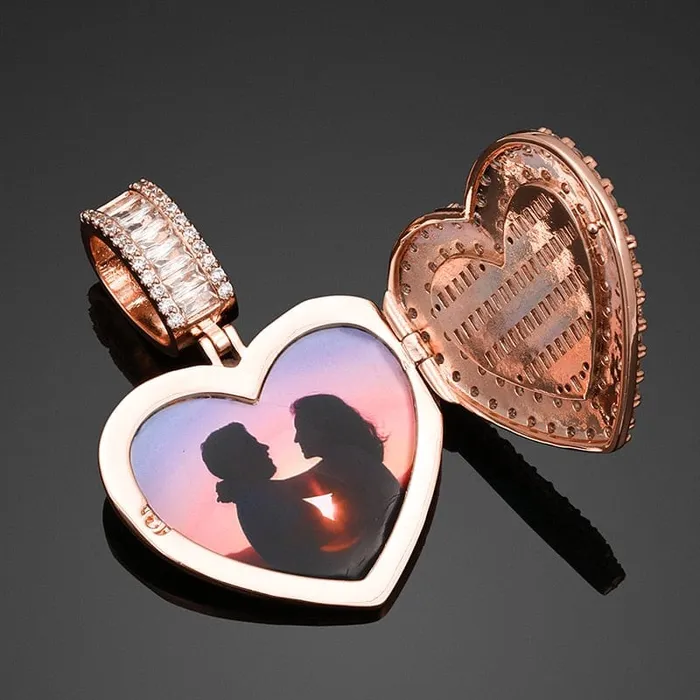 VVS Jewelry Fully Iced Custom Heart Baguette Photo Pendant Necklace Necklaces