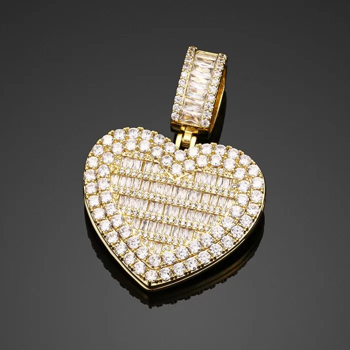 VVS Jewelry Fully Iced Custom Heart Baguette Photo Pendant Necklace Necklaces