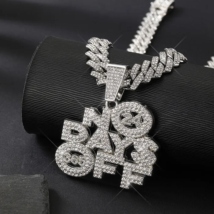 VVS Jewelry Necklaces No Days Off Iced out Cuban Pendant Necklace