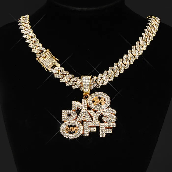 VVS Jewelry Necklaces No Days Off Iced out Cuban Pendant Necklace