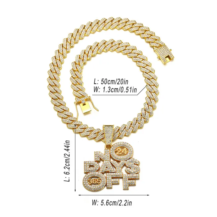 VVS Jewelry Necklaces No Days Off Iced out Cuban Pendant Necklace