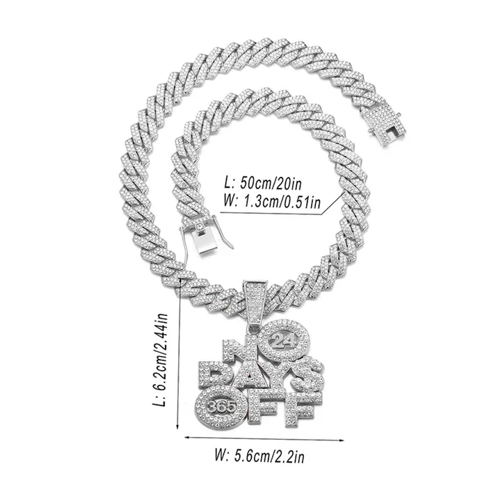 VVS Jewelry Necklaces No Days Off Iced out Cuban Pendant Necklace