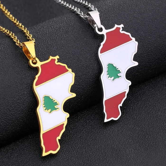VVS Jewelry Necklaces Stainless steel Enamel Lebanon Map Flag Pendant Necklace VVS Jewelry Necklaces Stainless steel Enamel Lebanon Map Flag Pendant Necklace