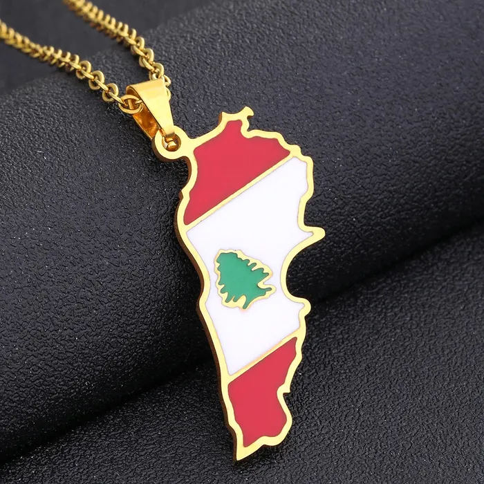 VVS Jewelry Necklaces Stainless steel Enamel Lebanon Map Flag Pendant Necklace