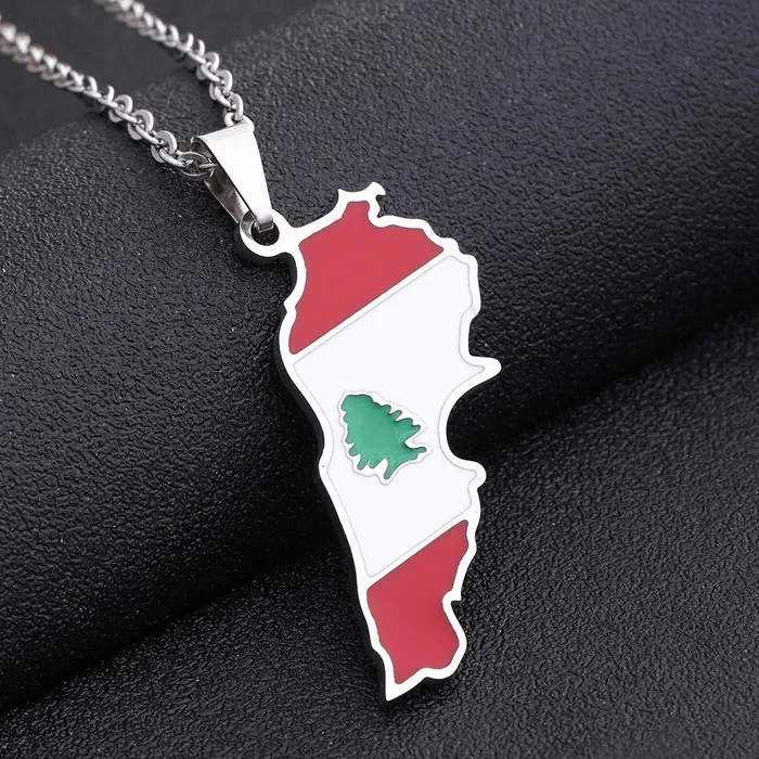 VVS Jewelry Necklaces Stainless steel Enamel Lebanon Map Flag Pendant Necklace
