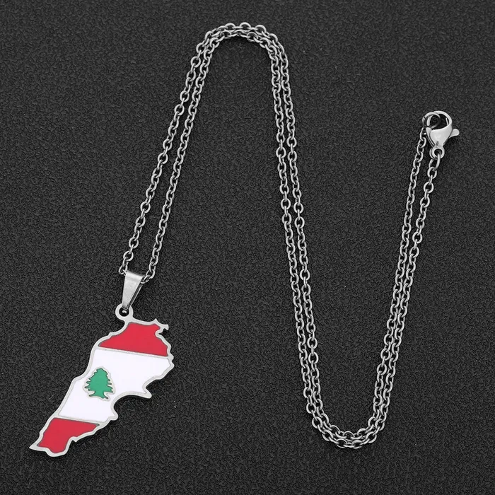 VVS Jewelry Necklaces Stainless steel Enamel Lebanon Map Flag Pendant Necklace