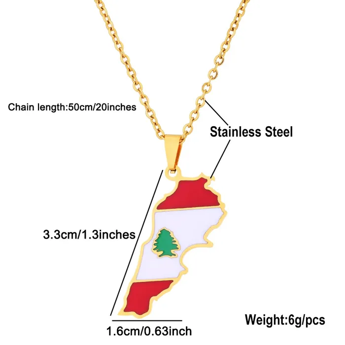 VVS Jewelry Necklaces Stainless steel Enamel Lebanon Map Flag Pendant Necklace