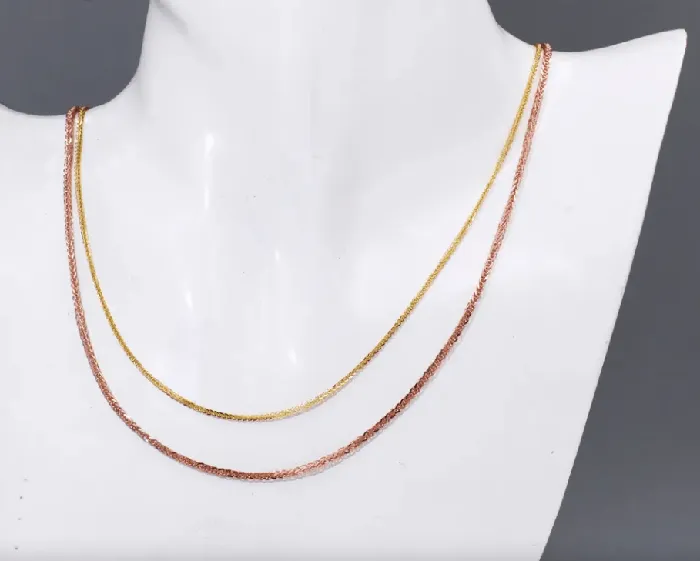 VVS Jewelry Solid 18K Gold Minimalist Wheat Cuban Chain PreStyled Sets