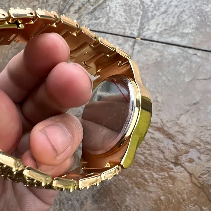 Watches Arabic Numerals Gold Finish Blue Face Dial Iced Nugget Watch Bling Cartel Watches Arabic Numerals Gold Finish Blue Face Dial Iced Nugget Watch Bling Cartel