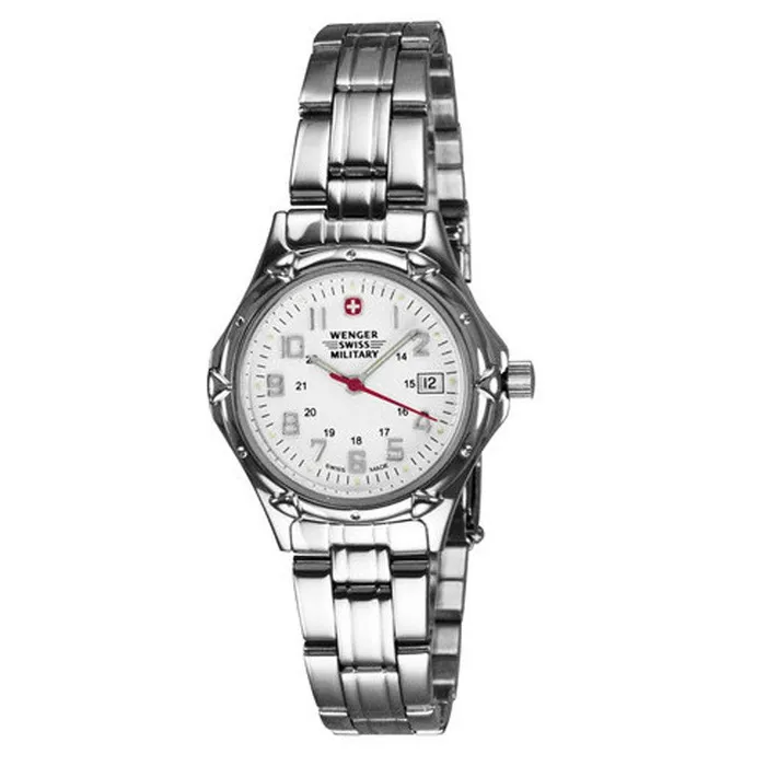 Wenger Bracelets Wenger 79040 Womens Swiss Military White Dial Stainless Steel Bracelet Watch