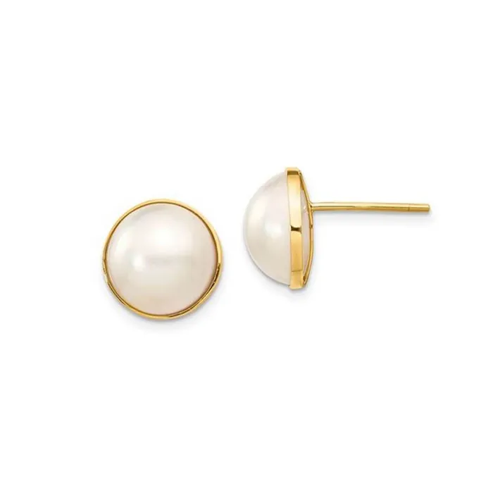 White Freshwater Cultured Pearl Mabe Earrings 910mm 14kt Yellow Gold deBebians Earrings White Freshwater Cultured Pearl Mabe Earrings 910mm 14kt Yellow Gold deBebians Earrings