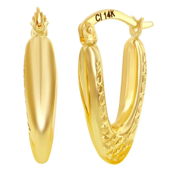 Womens Earrings 14K Yellow Gold Oval DC 20x10mm Hoop 14A116 Classic Earrings