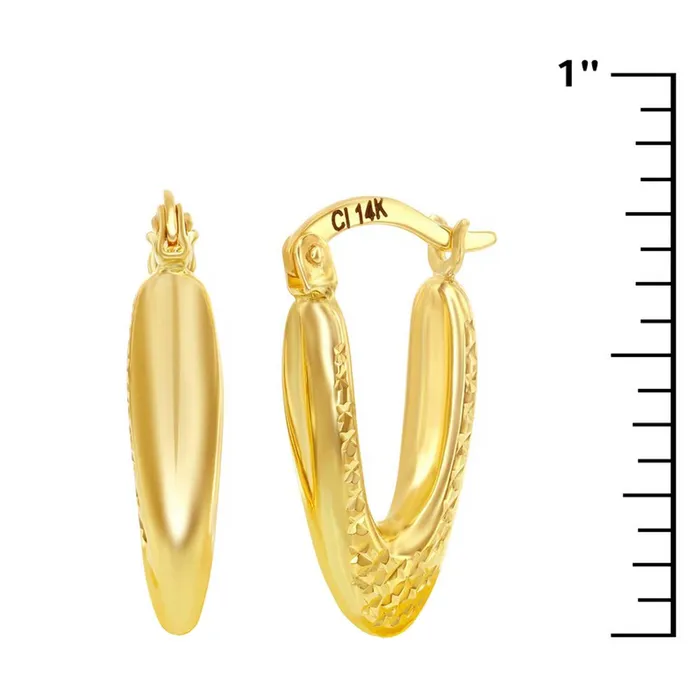 Womens Earrings 14K Yellow Gold Oval DC 20x10mm Hoop 14A116 Classic Earrings Womens Earrings 14K Yellow Gold Oval DC 20x10mm Hoop 14A116 Classic Earrings