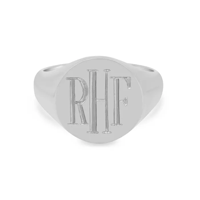 Womens Round Signet Ring Extra Large Hand Engraved Roman Monogram deBebians Rings