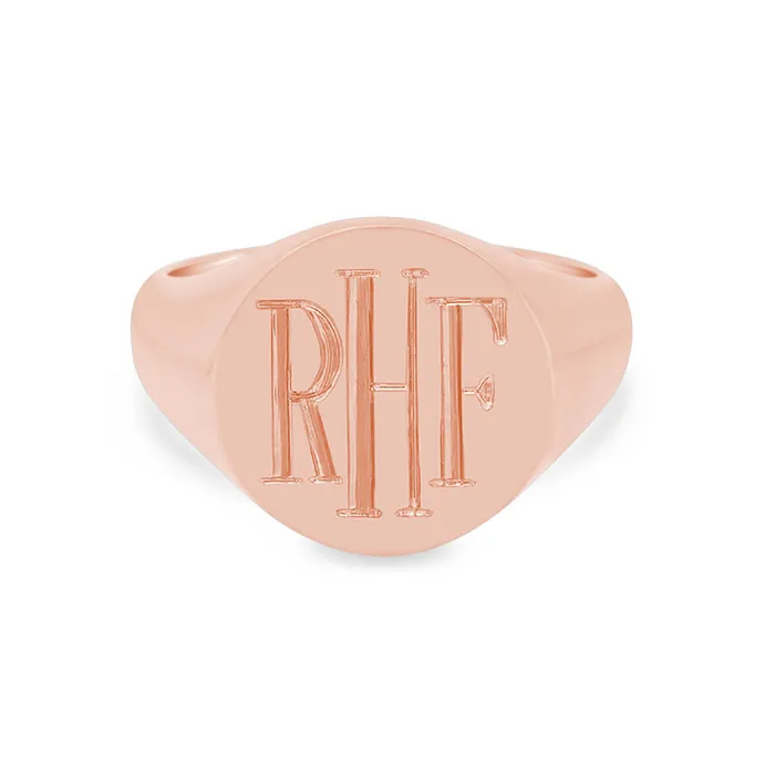 Womens Round Signet Ring Extra Large Hand Engraved Roman Monogram deBebians Rings