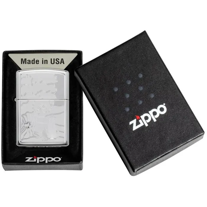 Zippo Pocket Lighter Pet and Tree Design High Polish Chrome Metal 49258 Zippo Necklaces