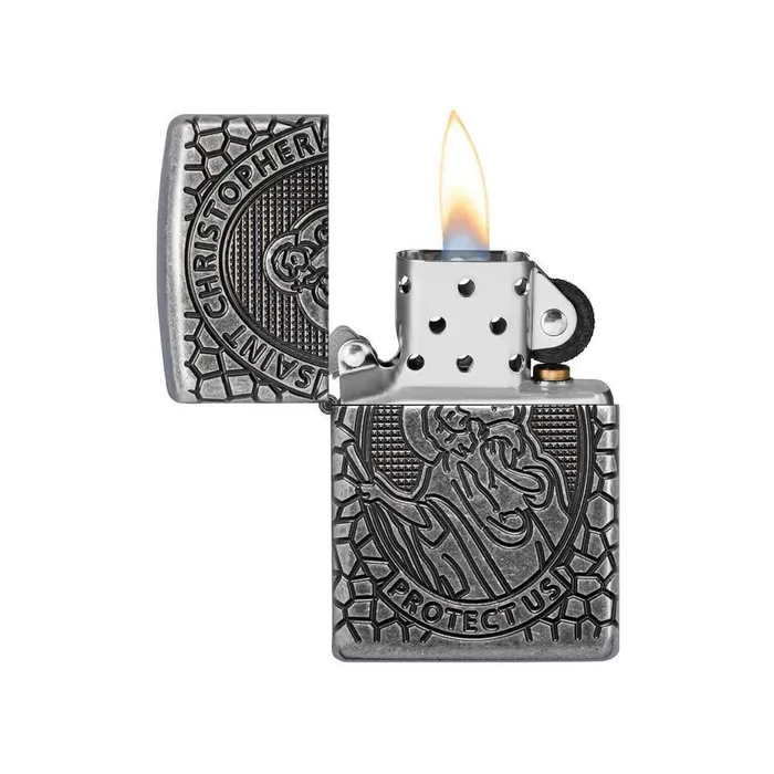 Zippo Windproof Lighter Armor St Christopher Design Antique Silver Metal 49160 Zippo Rings