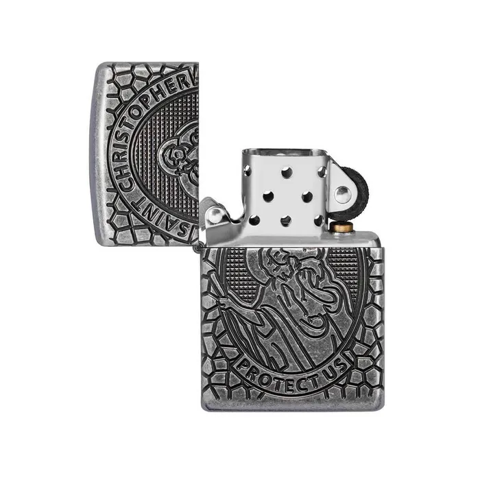 Zippo Windproof Lighter Armor St Christopher Design Antique Silver Metal 49160 Zippo Rings