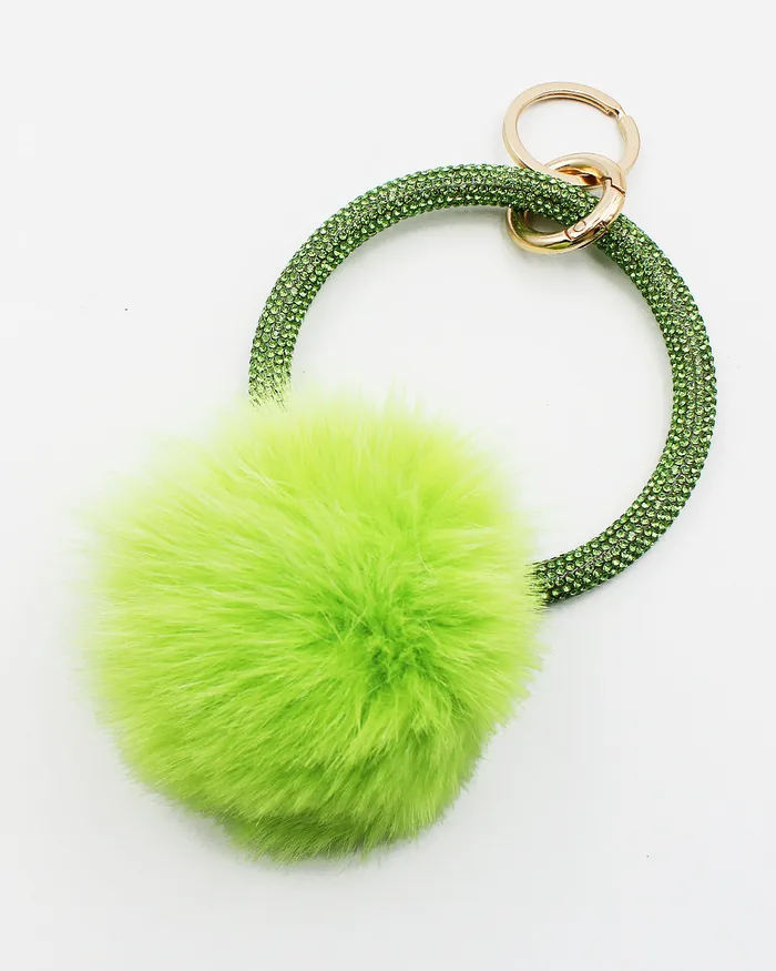 04132023 Rings Crystal Pave Ring Key Holder with Pom Pom