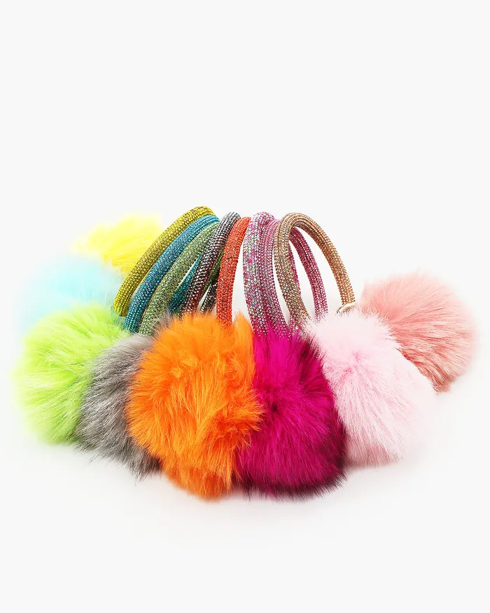 04132023 Rings Crystal Pave Ring Key Holder with Pom Pom 04132023 Rings Crystal Pave Ring Key Holder with Pom Pom